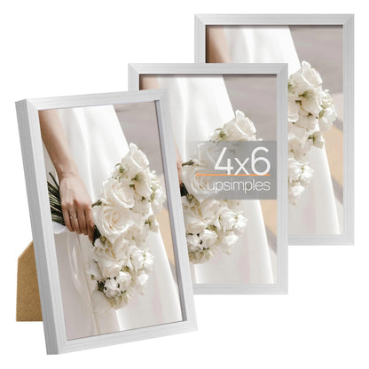 upsimples 4x6 Picture Frame Glass, Thin Border, Black Photo Frames, 3 Pack