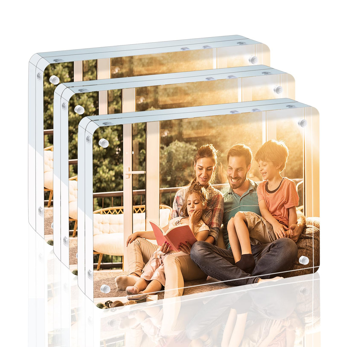 Egofine 5x7 Acrylic Frames 6 Pack, 20mm Thicker Frameless Clear Picture Frames, Double Sided Magnetic Picture Frames, Free Standing Desktop Display