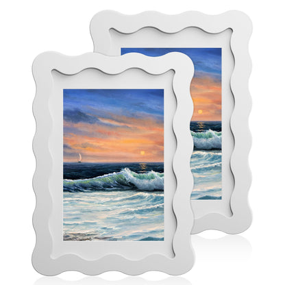 5x7 Wavy Picture Frame with 4x6 Mat, 5 x 7 Wood Frame, Real Glass