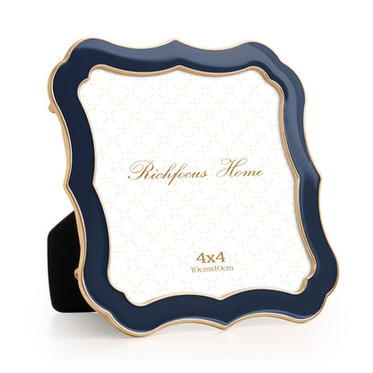 4x6 Enamel Picture Frame with HD-Tempered Glass, Display 3x5 Photo with Mat, Ornate Photo Frame with Gold Metal Edge & Velvet Back for Tabletop & Wall Mount Vertically or Horizontally Display, White