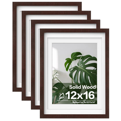 Egofine 11x14 Picture Frames 4 Pack Display Pictures 5x7/8x10 with Mat or 11x14 Without Mat Made of Solid Wood Covered by Plexiglass for Table Top Display and Wall Mounting Photo Frame, Light Brown