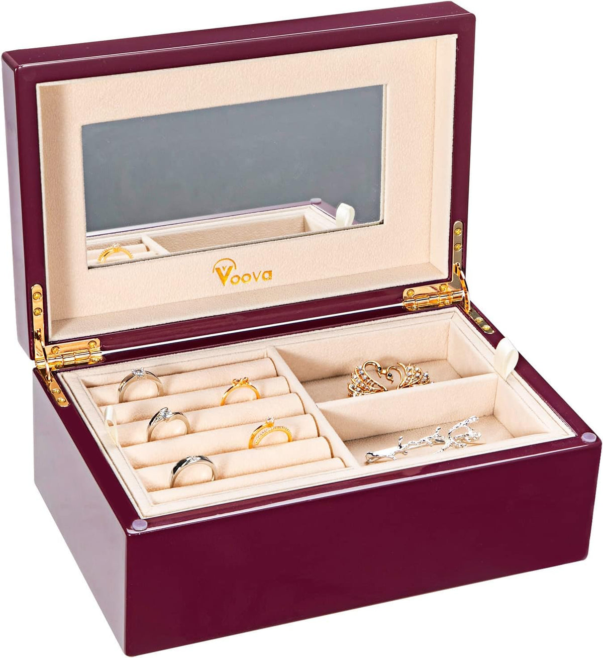 Voova 2-Layer Wooden Jewelry Box with Mirror, Purple