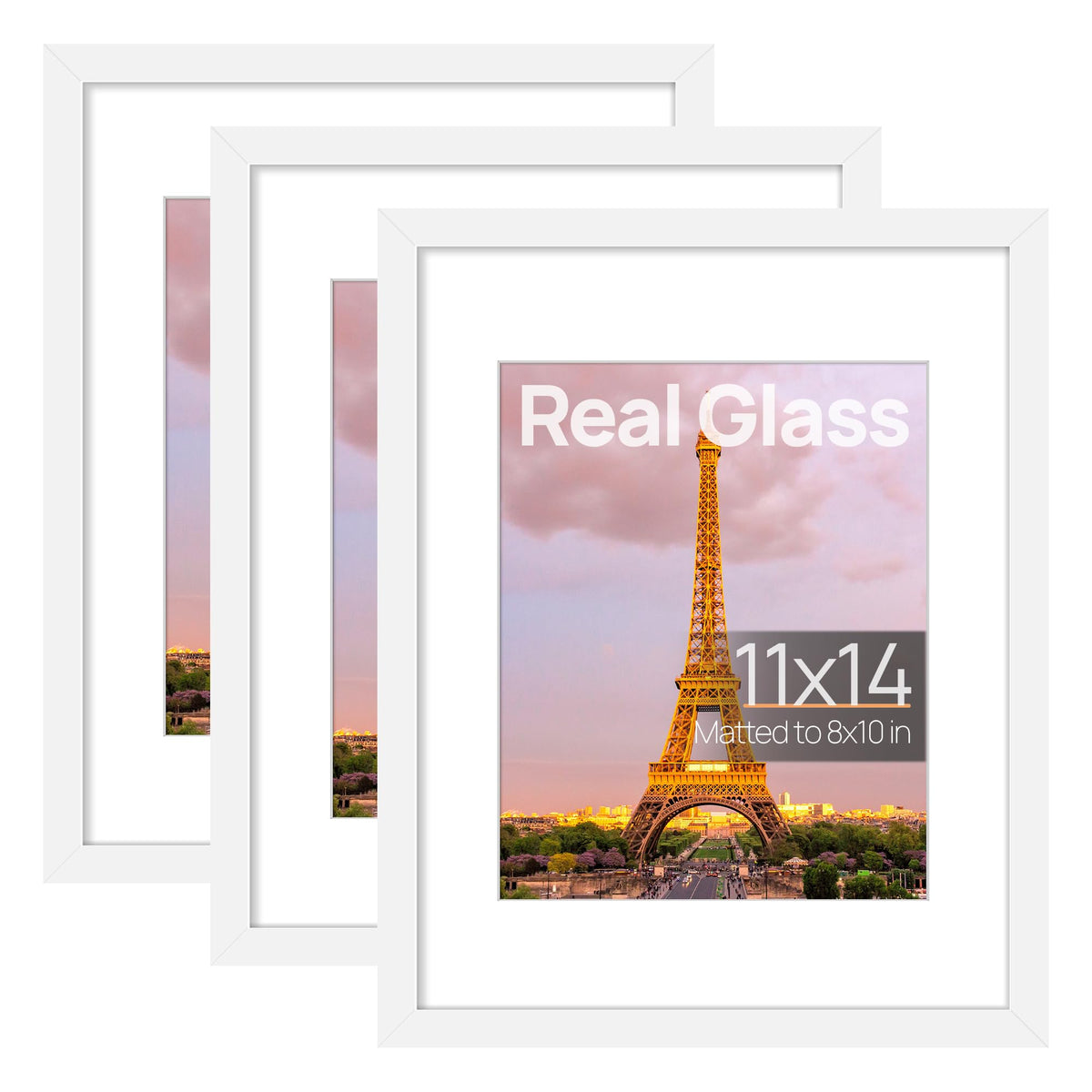 upsimples 11x14 Picture Frame, Gallery Glass Photo Frames Set of 3, Black