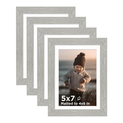 KINLINK 5x7 Picture Frame White Set of 4, Wooden Photo Frames Matted 4x6 with Plexiglass for 4x6 with Mat or 5x7 without Mat for Table and Wall Display