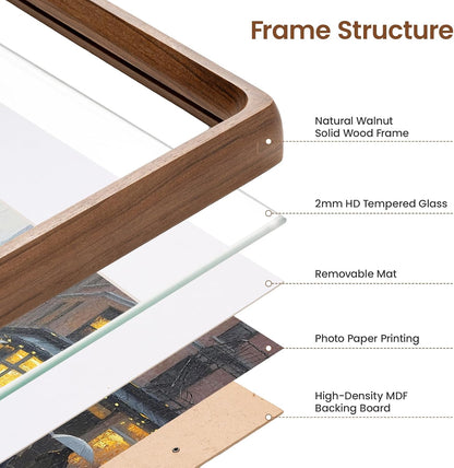 11x14 Picture Frame, Walnut Wooden Picture Frames for Wall Matted 8x10