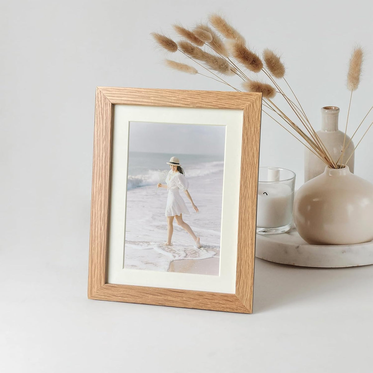 5x7 Picture Frame, Solid Oak Wood 5x7 Photo Frame with Mat to 4x6