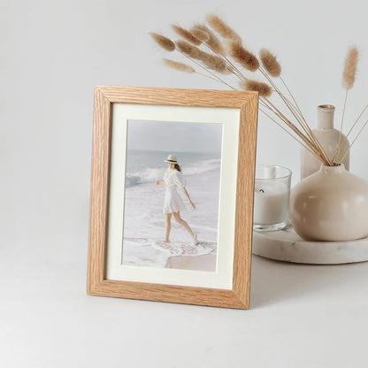 5x7 Picture Frame, Solid Oak Wood 5x7 Photo Frame with Mat to 4x6