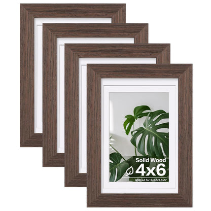 Egofine 8x10 Picture Frames Set of 4, Made of Solid Wood Covered by Plexiglass 4x6 and 5x7 with Mat or 8x10 without Mat, for Table Top Display and Wall Mounting Photo Frame White
