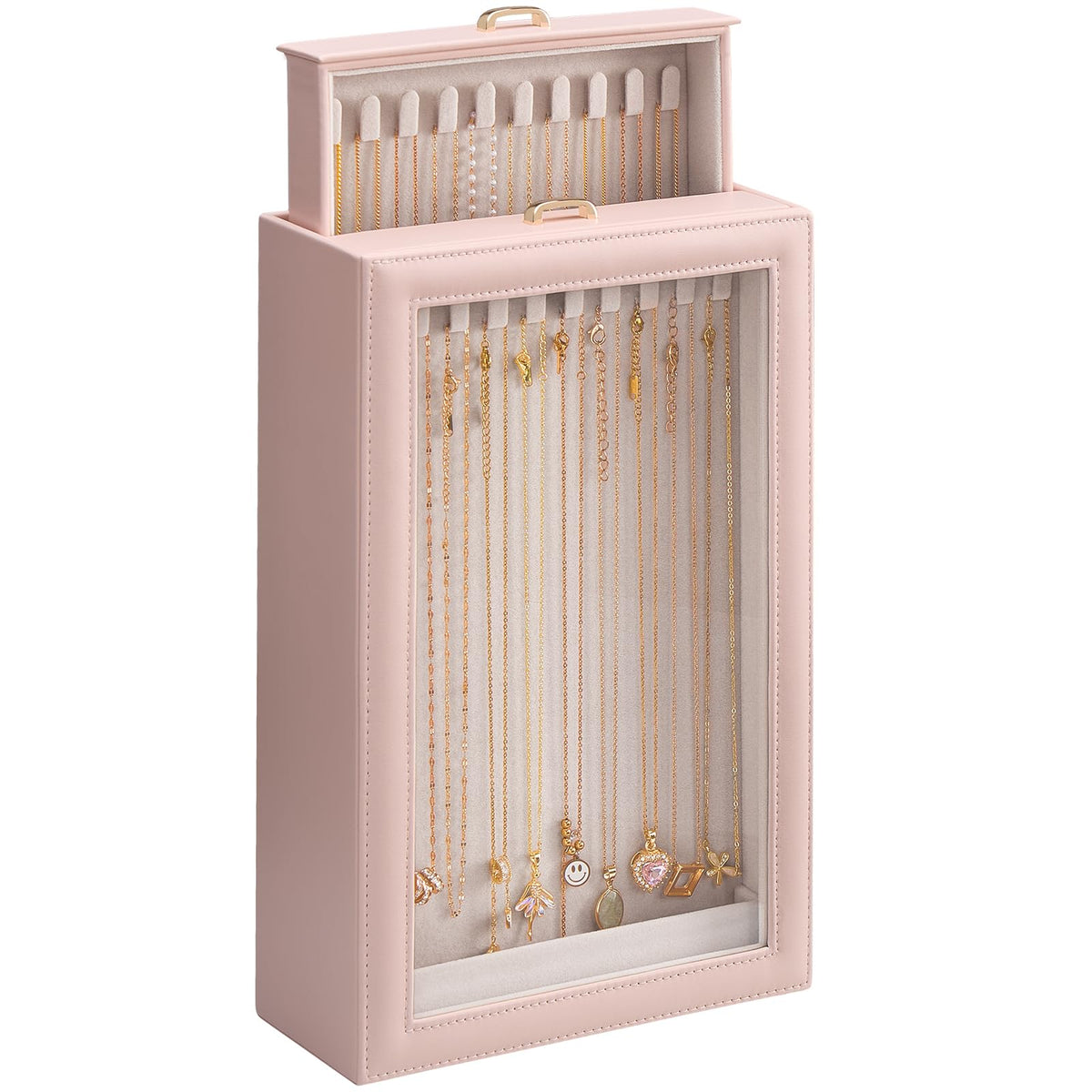 Lolalet Necklace Organizer Box, Jewelry Display Case, White, 3 Layers