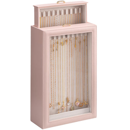 Lolalet Necklace Organizer Box, Jewelry Display Case, White, 3 Layers