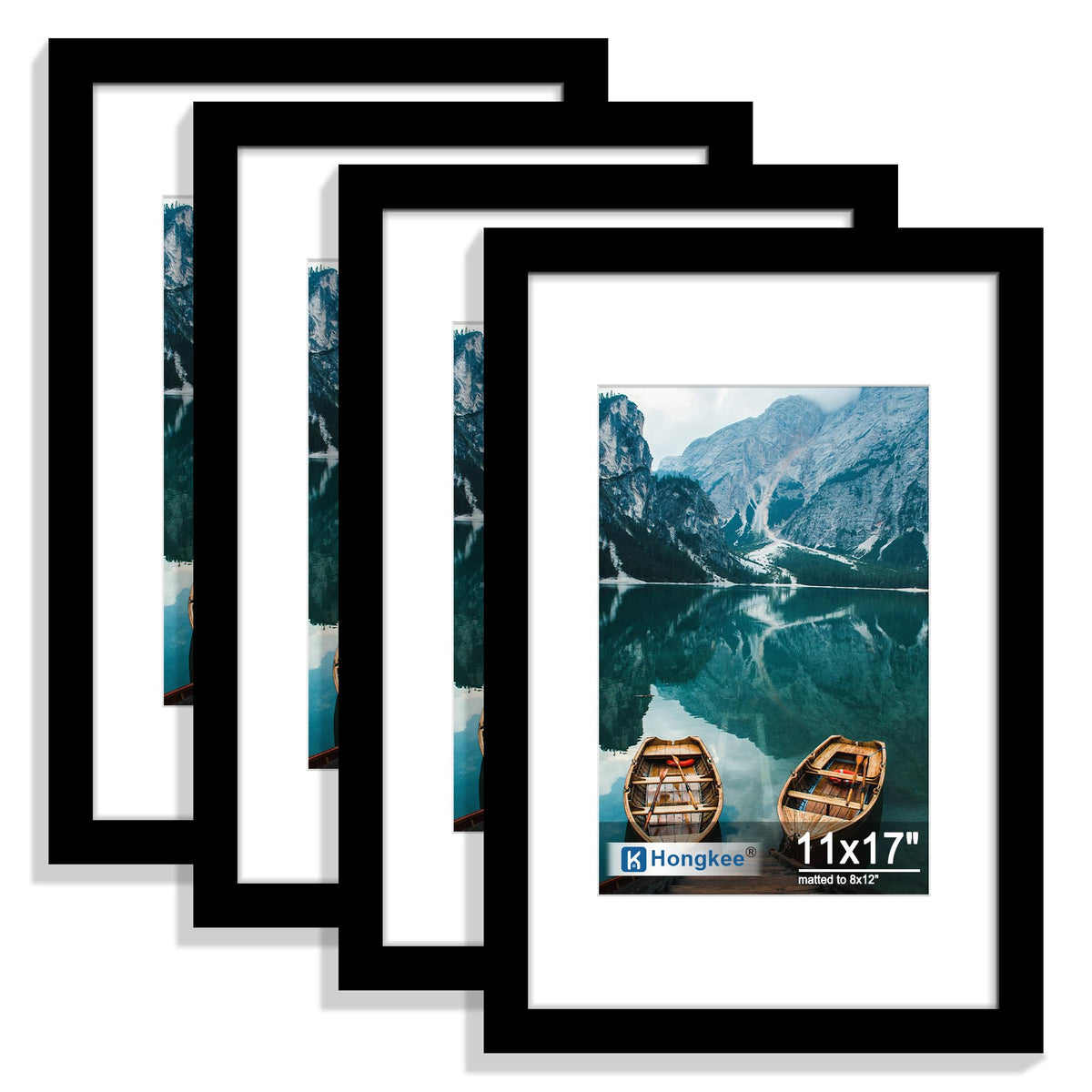 Hongkee 5x7 Picture Frame Set of 4, Real Glass and Wooden Frame, 4x6 Mat