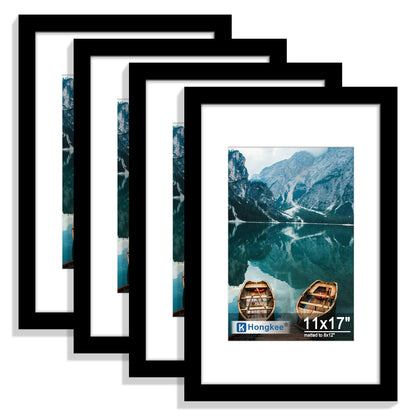 Hongkee 5x7 Picture Frame Set of 4, Real Glass and Wooden Frame, 4x6 Mat