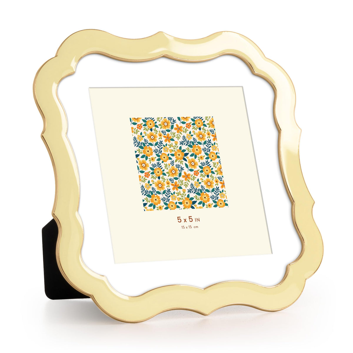 4x6 Enamel Picture Frame with HD-Tempered Glass, Display 3x5 Photo with Mat, Ornate Photo Frame with Gold Metal Edge & Velvet Back for Tabletop & Wall Mount Vertically or Horizontally Display, White