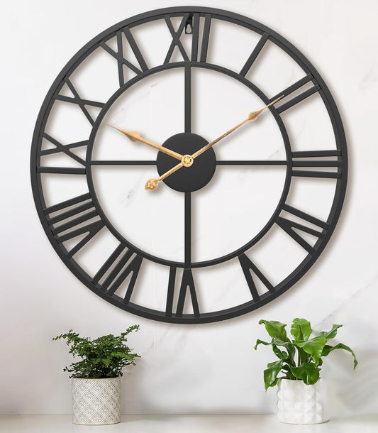 Pytha Sight 30 Inch Black Large Roman Numeral Wall Clocks for Living Room