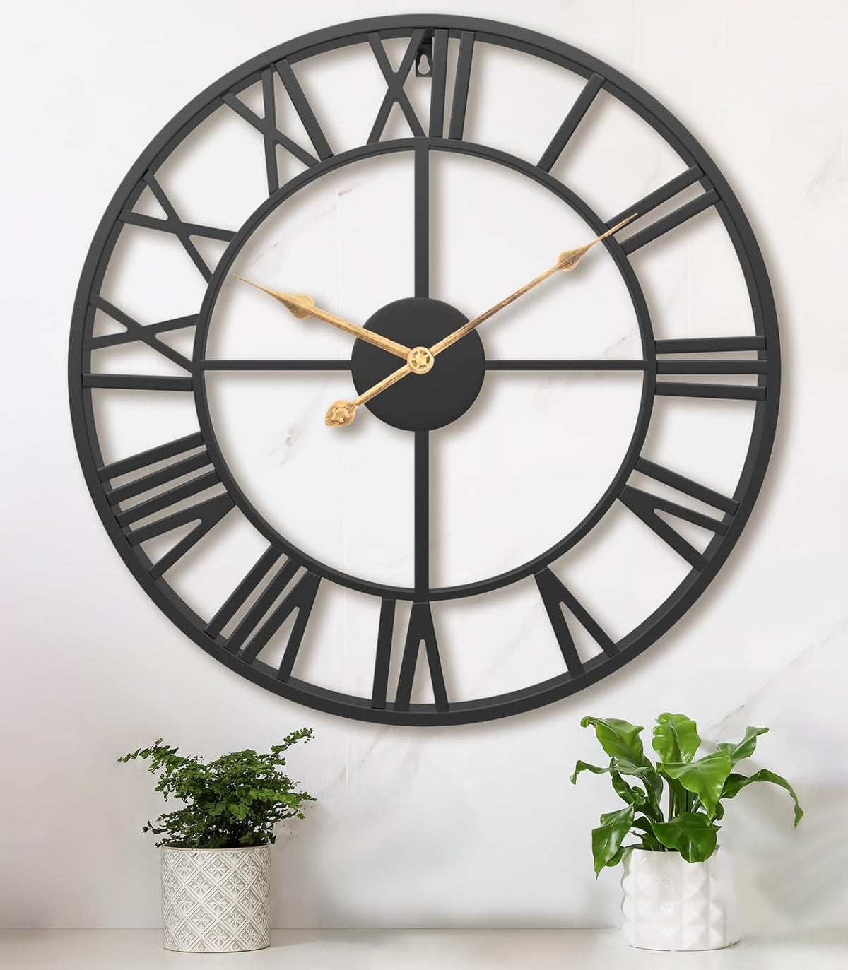 Pytha Sight 30 Inch Black Large Roman Numeral Wall Clocks for Living Room