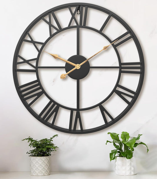 Pytha Sight 30 Inch Black Large Roman Numeral Wall Clocks for Living Room