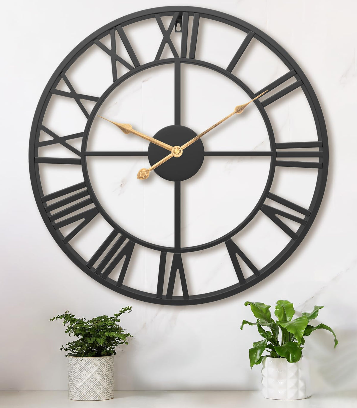 Pytha Sight 30 Inch Black Large Roman Numeral Wall Clocks for Living Room
