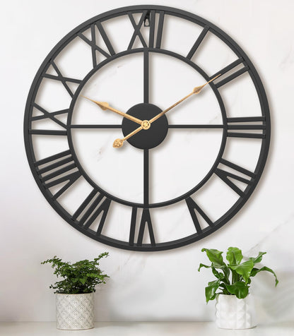 Pytha Sight 30 Inch Black Large Roman Numeral Wall Clocks for Living Room