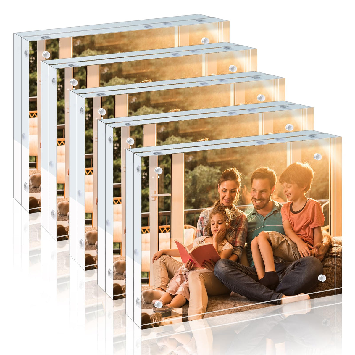 Egofine 5x7 Acrylic Frames 6 Pack, 20mm Thicker Frameless Clear Picture Frames, Double Sided Magnetic Picture Frames, Free Standing Desktop Display