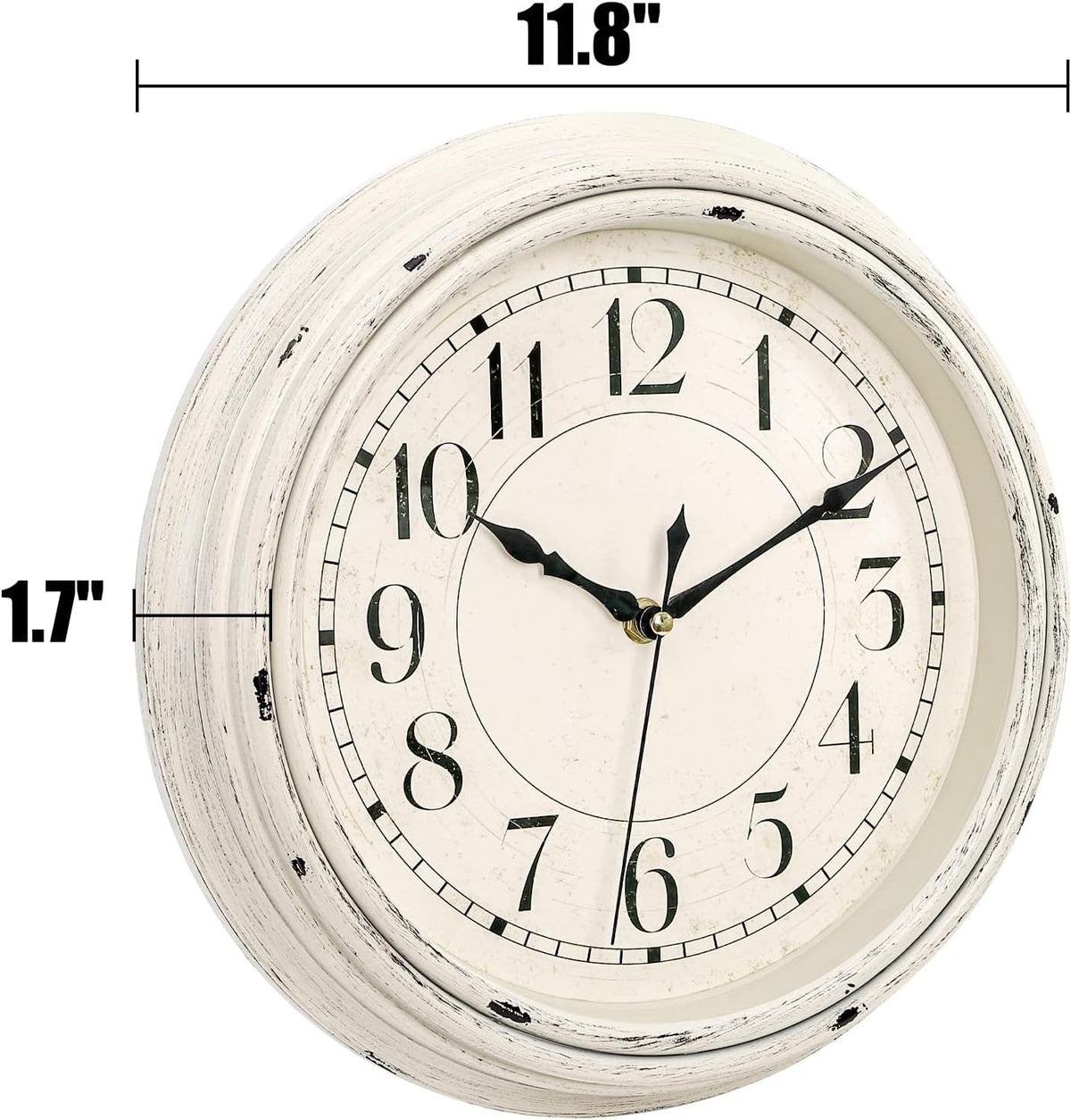 Peohud Silent Wall Clock, 12 Inch Vintage Non Ticking Quartz Battery Operated Round Clock, Rustic Wall Clock for Living Room Kitchen Home Office Classroom School