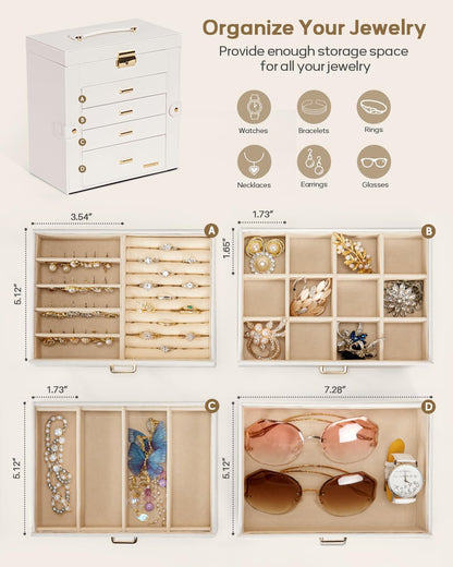 Homde Large Jewelry Box for Women: 5-Layer Organizer with Lock for Dresser