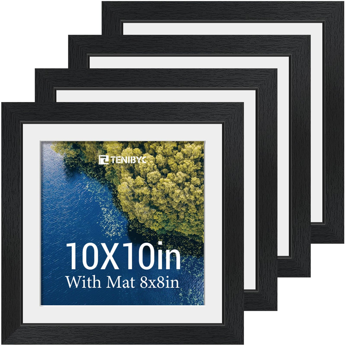 5x7 picture frame 4 Pack, 4x6 Mat, Black Wood, Glass, for Photo