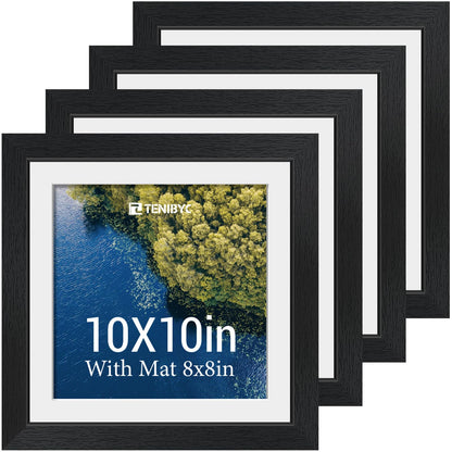 5x7 picture frame 4 Pack, 4x6 Mat, Black Wood, Glass, for Photo