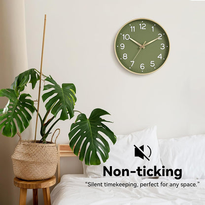 Roymnie 14 Inch Wall Clock Battery Operated Silent Non Ticking Green Analog