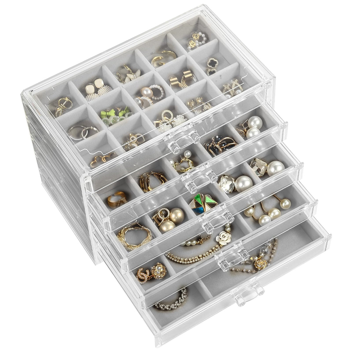 GUOER Earring Organizer 5 Drawers Acrylic Jewelry Box for Women, Warm White