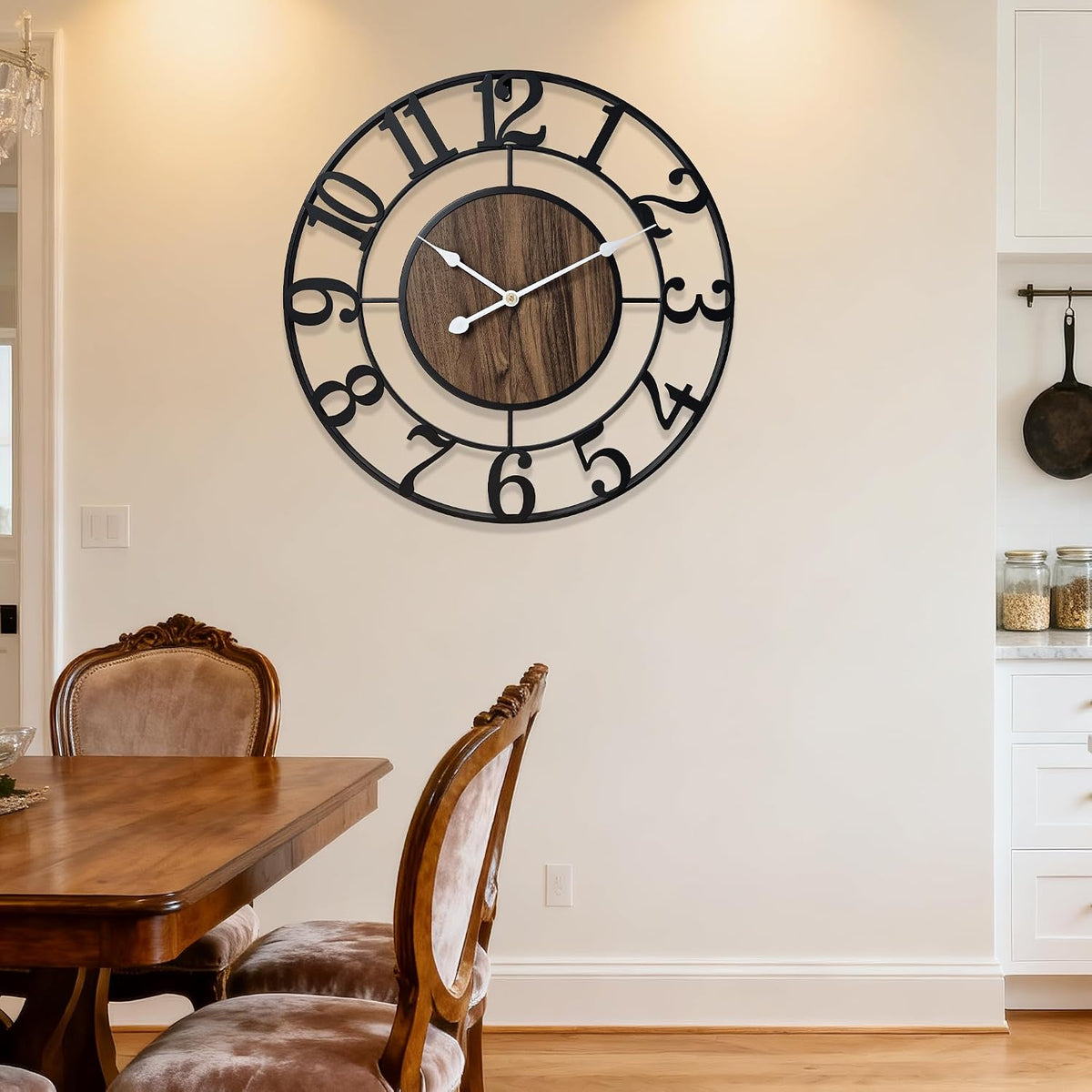 Large Metal Wall Clock, 20 Inch Retro Decorative Silent, Non Ticking, Battery Operated Modern Big Wood Wall Clock for Living Room, Farmhouse, Bedroom, Fireplace, Kitchen, Office, Home Decor