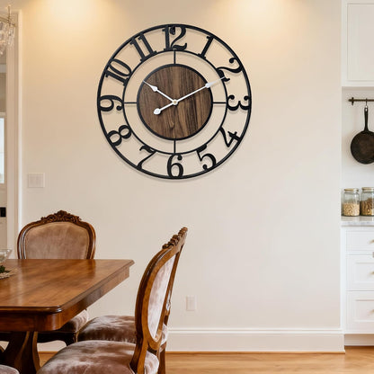 Large Metal Wall Clock, 20 Inch Retro Decorative Silent, Non Ticking, Battery Operated Modern Big Wood Wall Clock for Living Room, Farmhouse, Bedroom, Fireplace, Kitchen, Office, Home Decor