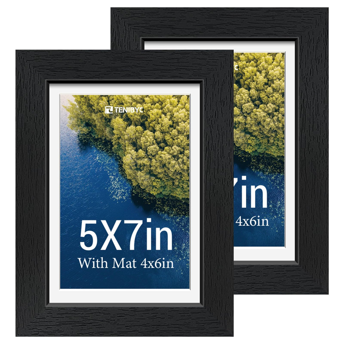 5x7 picture frame 4 Pack, 4x6 Mat, Black Wood, Glass, for Photo