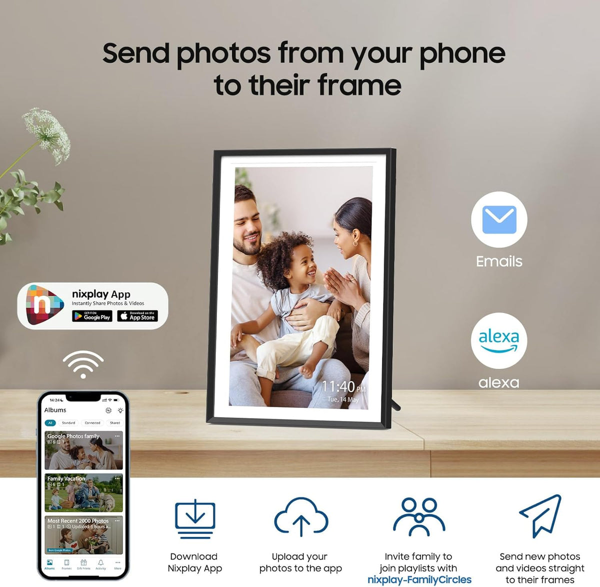 Digital Picture Frame Powered by Nixplay 10.1", Share Photos/Videos via Nixplay App or Email, WiFi Digital Photo Frame with Easy Setup, Support Alexa, Free Cloud Storage, Auto Rotate, Gifts for Mom
