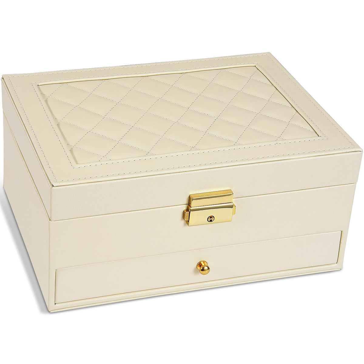 GUOER Jewelry Box for Women Girl Wife - Large PU Leather Jewelry Organizer Storage Case with Two Layers Display for Earrings Bracelets Rings Watches Mothers Day Gifts (Black)