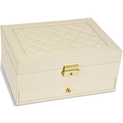 GUOER Jewelry Box for Women Girl Wife - Large PU Leather Jewelry Organizer Storage Case with Two Layers Display for Earrings Bracelets Rings Watches Mothers Day Gifts (Black)