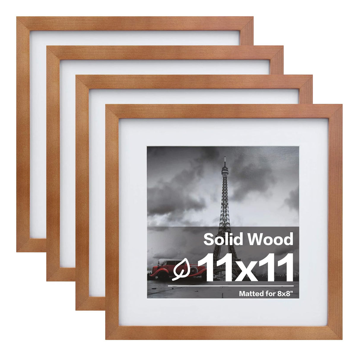 Egofine 11x14 Picture Frames 4 Pack Display Pictures 5x7/8x10 with Mat or 11x14 Without Mat Made of Solid Wood Covered by Plexiglass for Table Top Display and Wall Mounting Photo Frame, Light Brown