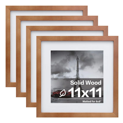 Egofine 11x14 Picture Frames 4 Pack Display Pictures 5x7/8x10 with Mat or 11x14 Without Mat Made of Solid Wood Covered by Plexiglass for Table Top Display and Wall Mounting Photo Frame, Light Brown
