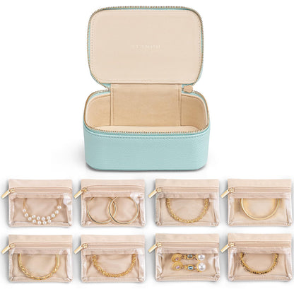 VLANDO Jewelry Boxes for Women with 12 Clear Velvet Zipper Pouches,Green