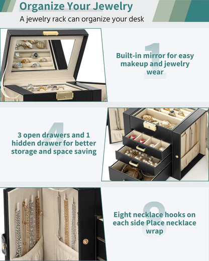 AKOZLIN 4-Tier Jewelry Box 3 Drawers Jewelry Storage Organizer for Women