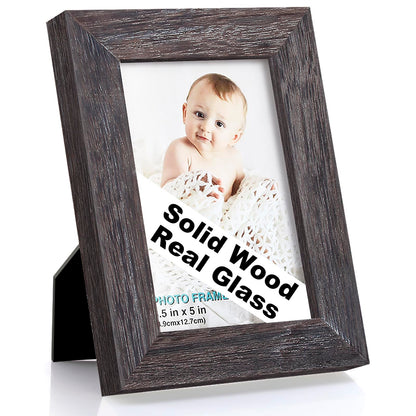RPJC 5x7 Solid Wood Picture Frame with Real Glass Cover Black