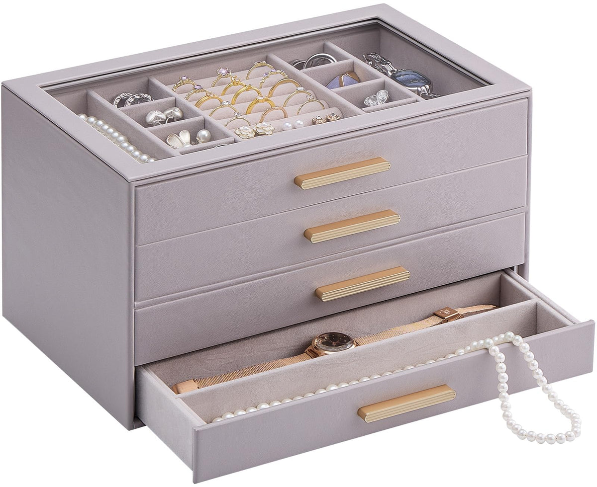 Lolalet Jewelry Box Organizer, 3-Layer Jewelry Storage Case -Beige