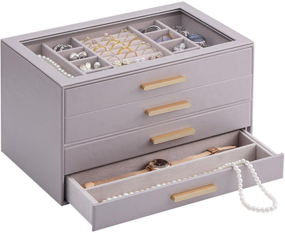 Lolalet Jewelry Box Organizer, 3-Layer Jewelry Storage Case -Beige