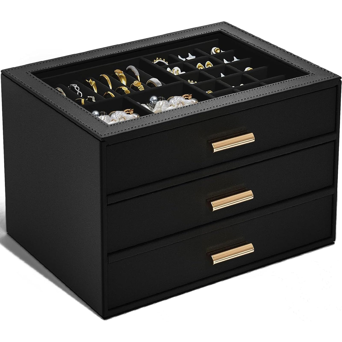 AKOZLIN Jewelry Box Organizer with Clear Lid 2 Drawers Black