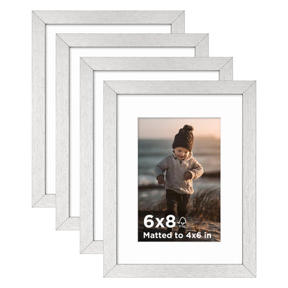KINLINK 5x7 Picture Frame White Set of 4, Wooden Photo Frames Matted 4x6 with Plexiglass for 4x6 with Mat or 5x7 without Mat for Table and Wall Display