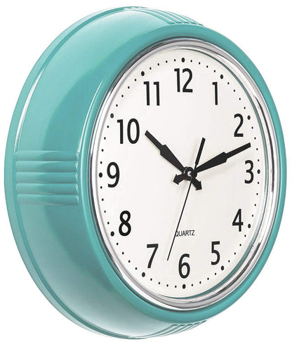Bernhard Products Retro Wall Clock 12 Inch Red Kitchen 50's Vintage Design Round Silent Non Ticking Battery Operated Quality Quartz Clock for Home Office School or Classroom