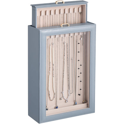 Lolalet Necklace Organizer Box, Jewelry Display Case, White, 3 Layers