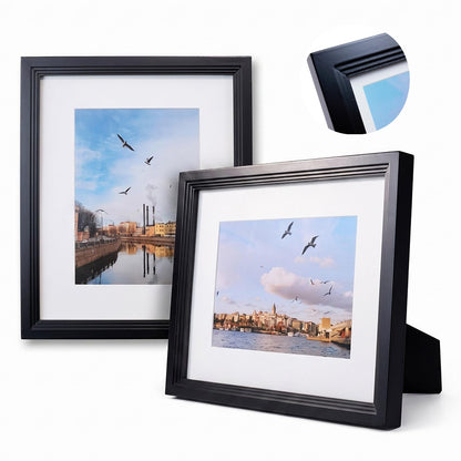 8x10 Wooden Picture Frame, Displays 8x10 Without Mat or 5x7 With Mat, Solid Wood Colorful Photo Frame for Wall Tabletop, Real Glass, Rustic Stepped Edge, 2 Pack, Brown