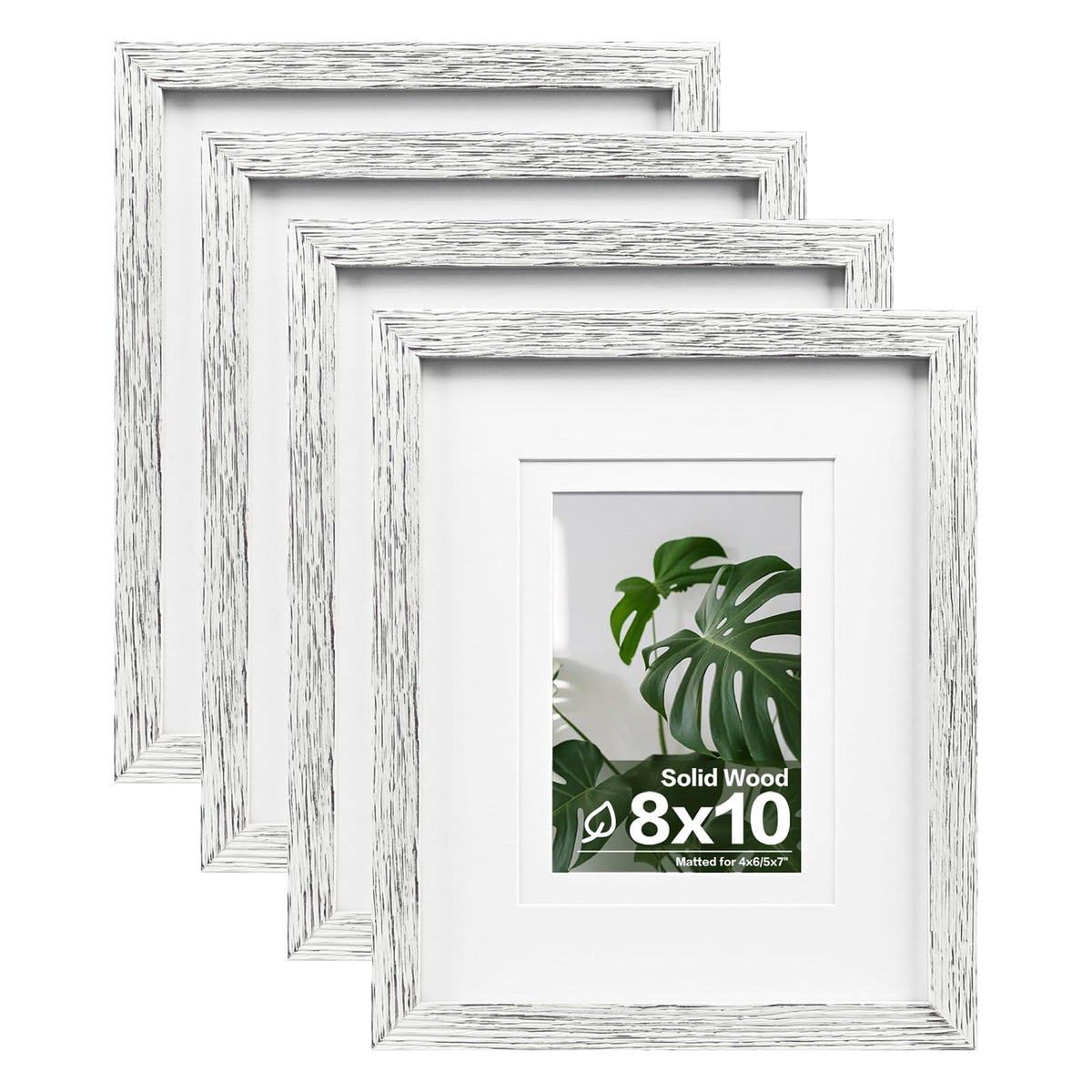 Egofine 8x10 Picture Frames Set of 4, Made of Solid Wood Covered by Plexiglass 4x6 and 5x7 with Mat or 8x10 without Mat, for Table Top Display and Wall Mounting Photo Frame White