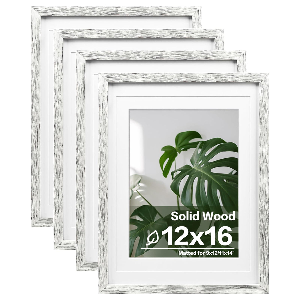 Egofine 8x10 Picture Frames Set of 4, Made of Solid Wood Covered by Plexiglass 4x6 and 5x7 with Mat or 8x10 without Mat, for Table Top Display and Wall Mounting Photo Frame White
