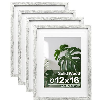 Egofine 8x10 Picture Frames Set of 4, Made of Solid Wood Covered by Plexiglass 4x6 and 5x7 with Mat or 8x10 without Mat, for Table Top Display and Wall Mounting Photo Frame White